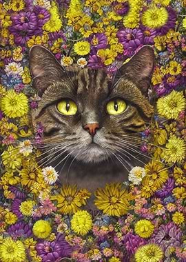 Cat Portrait with flowers