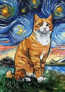 Cat Starry Night Van Gogh