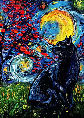 Cat Starry Night Van Gogh