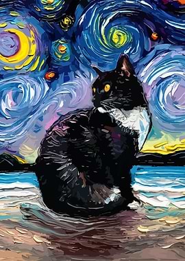 Cat Starry Night Van Gogh