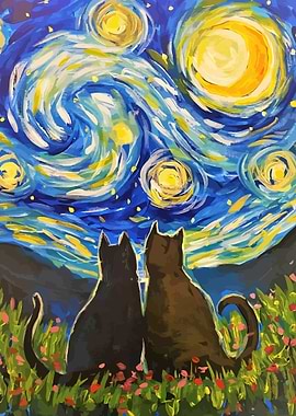 Cat Starry Night Van Gogh