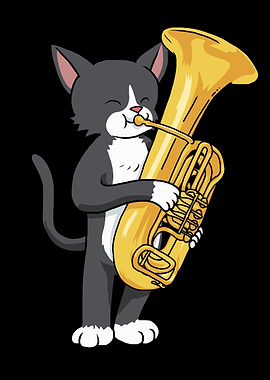 Tuxedo Cat Tuba Player