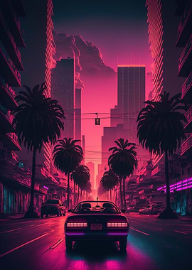 Synthwave futuristic city