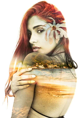 Double exposure sea woman