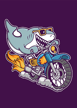 shark riding motorcycle