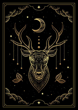 Tarot deer head with moon