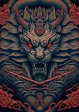 Demonic Lion Japanese art