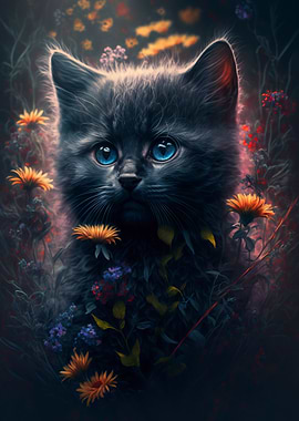Kitten In Flowers