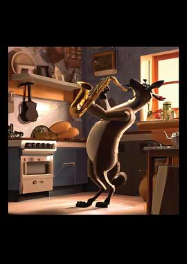 A goat playing the sax in