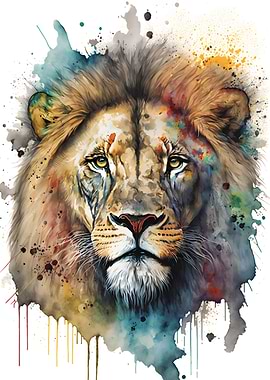 Lion in watercolor art