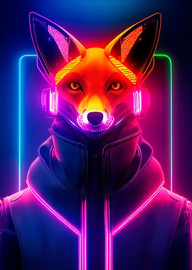 Fox cyborg neon animal