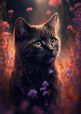 Cat In Flowers