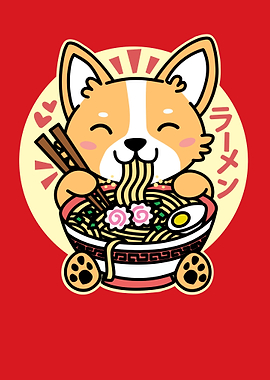 Corgi Eating Ramen