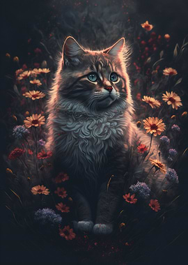 Cat In Flowers