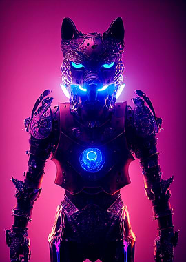 Wolf cyborg neon animal