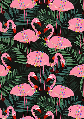Flamingo with flowers