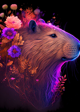 Capybara Colorful Flower