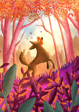 Dog Playing in Forest