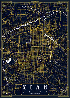 Xian City Map Gold