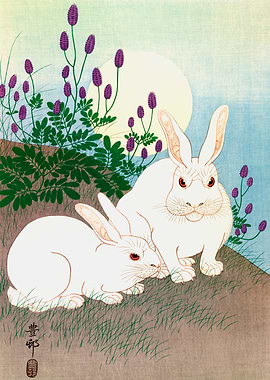 Rabbits At Full Moon