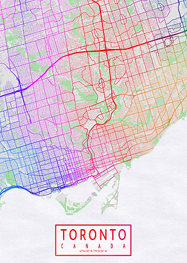 Toronto City map Colorful