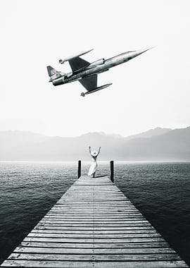 lady and fighter jet