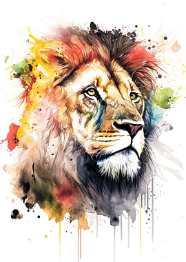Watercolor Lion Portrait