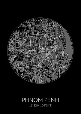 Phnom Penh City Map Black