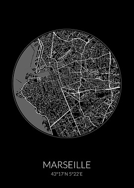 Marseille City Map Black