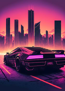 Neon Retro Sports Car