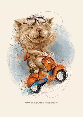 Cute cat on vespa scribble