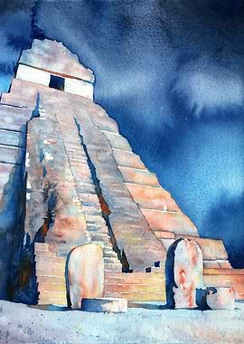 Mayan ruins Tikal artwork