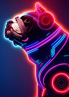 vaporwave neon pitbull