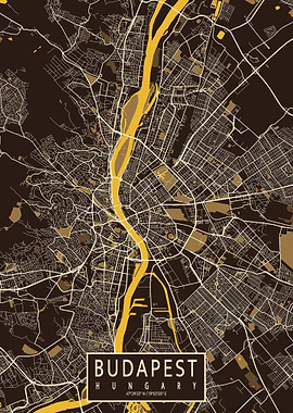 Budapest City Map Pastel