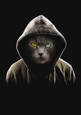 hooded Cat in the Darkness
