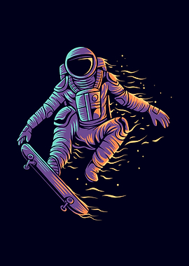 Astronaut skateboarding