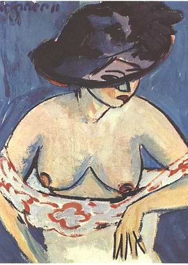 half naked woman with hat