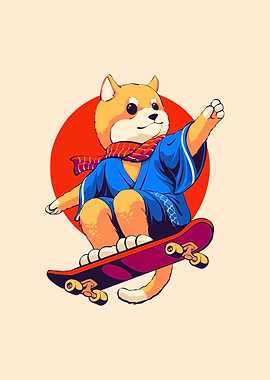 dog riding skateboard