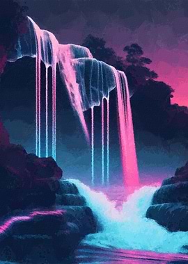 Vaporwave waterfall