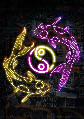 Neon Koi Fish Yin Yang
