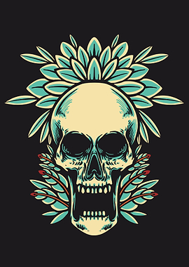 Skull and plants retro
