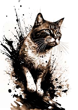 a cat on a splash of ink