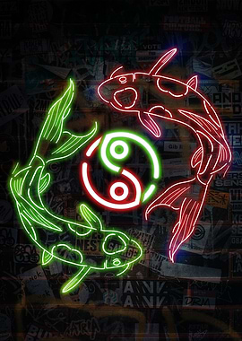 Neon Koi Fish Yin Yang
