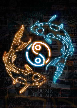 Neon Koi Fish Yin Yang