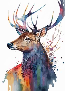 Deer In Watercolor Art