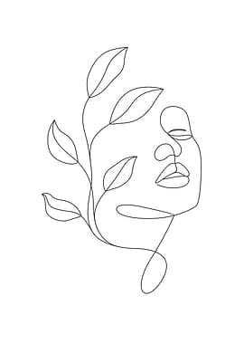 Floral woman head line art