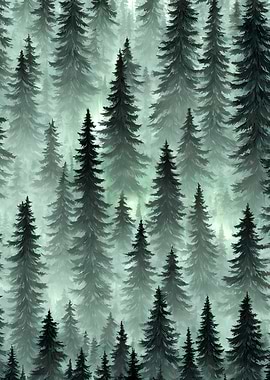 Foggy pine trees forest 2