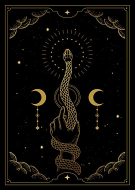 Tarot hand holding snake