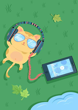 Cat Listening to Music