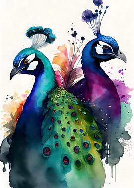Peacock Pair watercolor